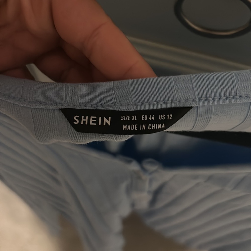 Blue V-Neck Button-Up Ribbed Top - Picture 3 of 3